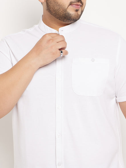 White Half Sleeve Solid Plus Size Shirt