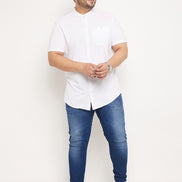 White Half Sleeve Solid Plus Size Shirt