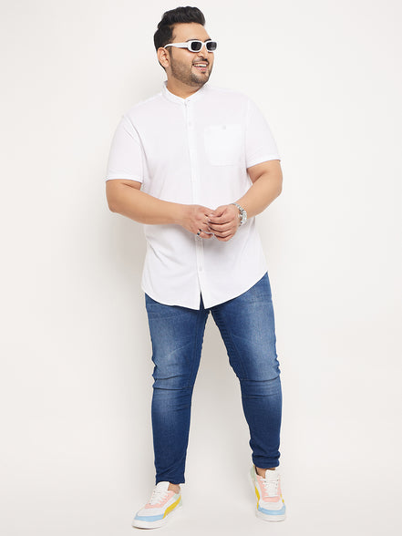 White Half Sleeve Solid Plus Size Shirt