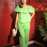 Green Off Shoulder Cord Set