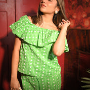 Green Off Shoulder Cord Set