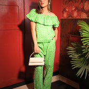 Green Off Shoulder Cord Set