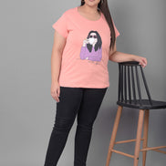 Bright Peach Printed Plus Size T-Shirt