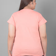 Bright Peach Printed Plus Size T-Shirt