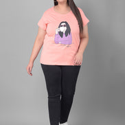 Bright Peach Printed Plus Size T-Shirt