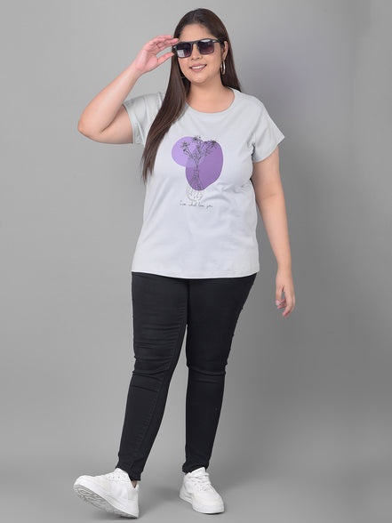 Light Grey Printed Plus Size T-Shirt