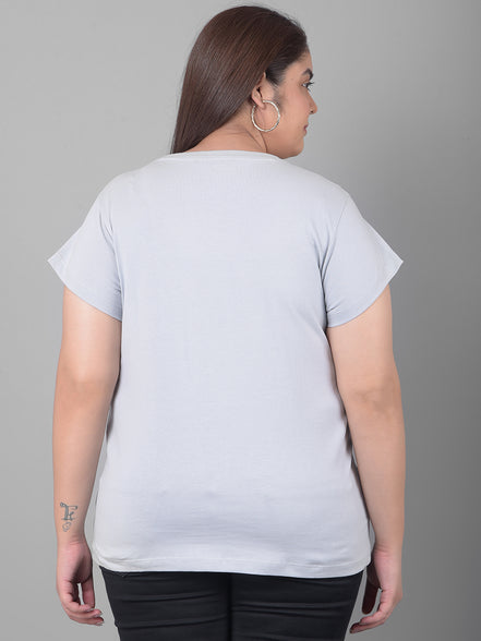 Light Grey Printed Plus Size T-Shirt