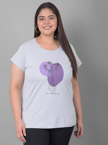 Light Grey Printed Plus Size T-Shirt