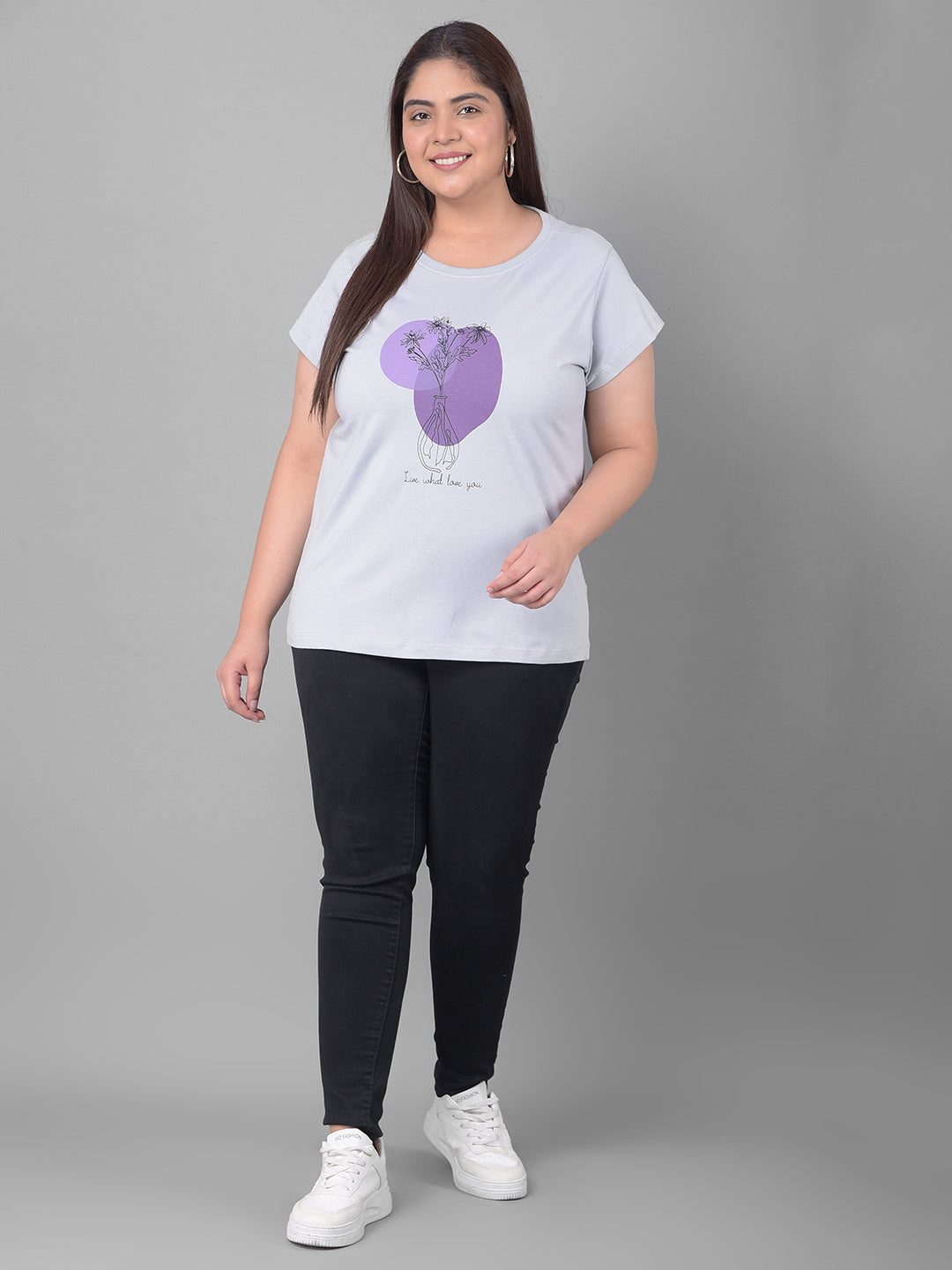 Light Grey Printed Plus Size T-Shirt