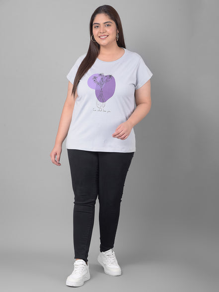 Light Grey Printed Plus Size T-Shirt