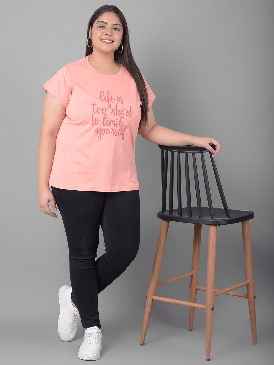 Bright Peach Printed T-Shirt