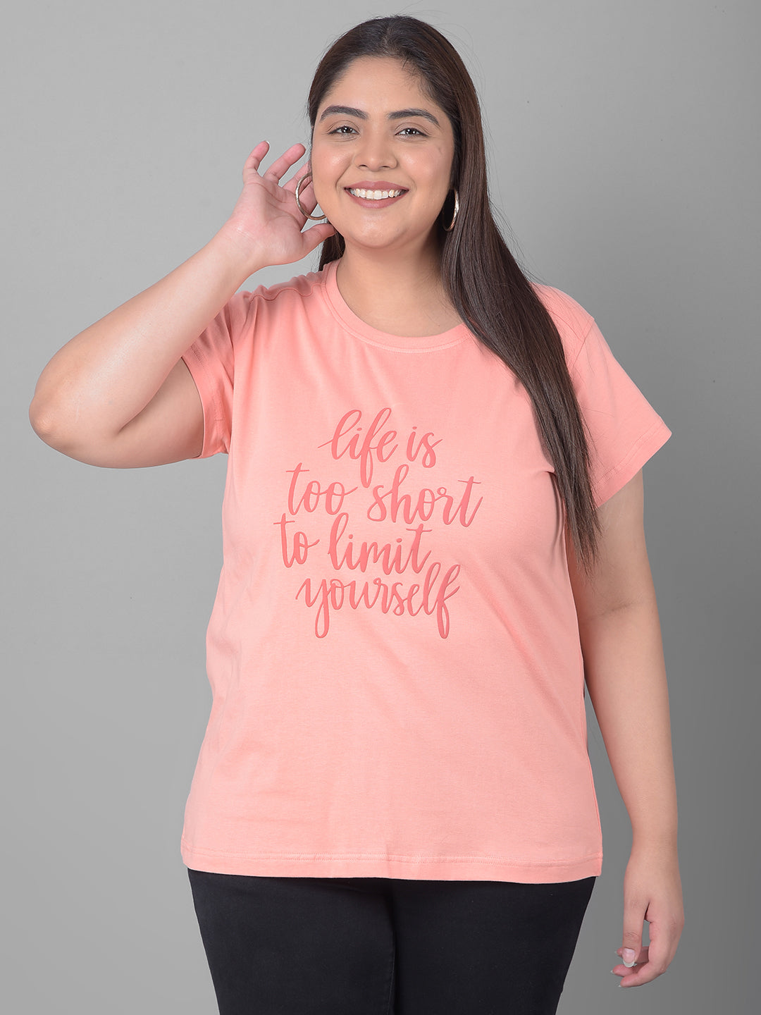 Bright Peach Printed T-Shirt