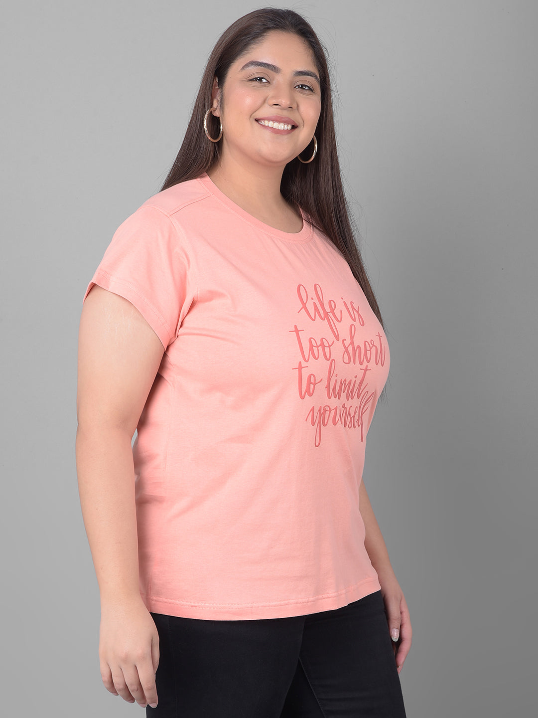 Bright Peach Printed T-Shirt