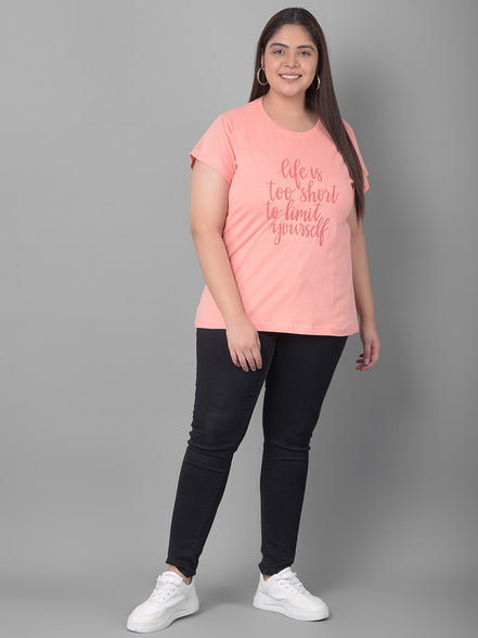 Bright Peach Printed T-Shirt
