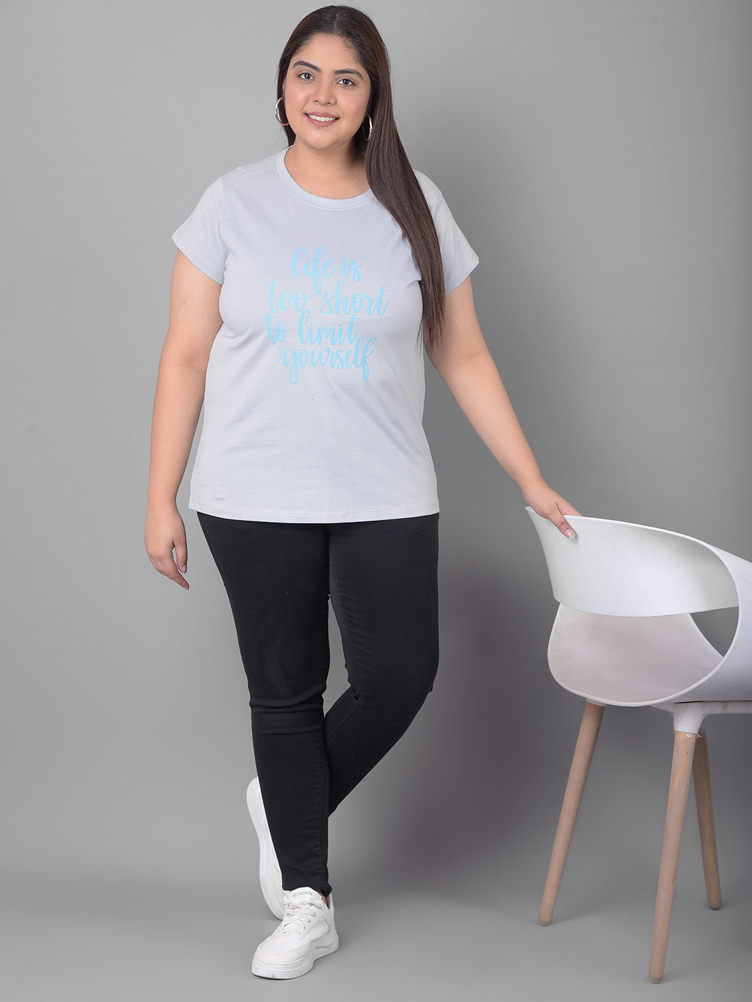 Light Grey Printed Plus Size T-Shirt