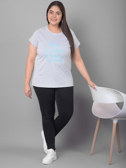 Light Grey Printed Plus Size T-Shirt