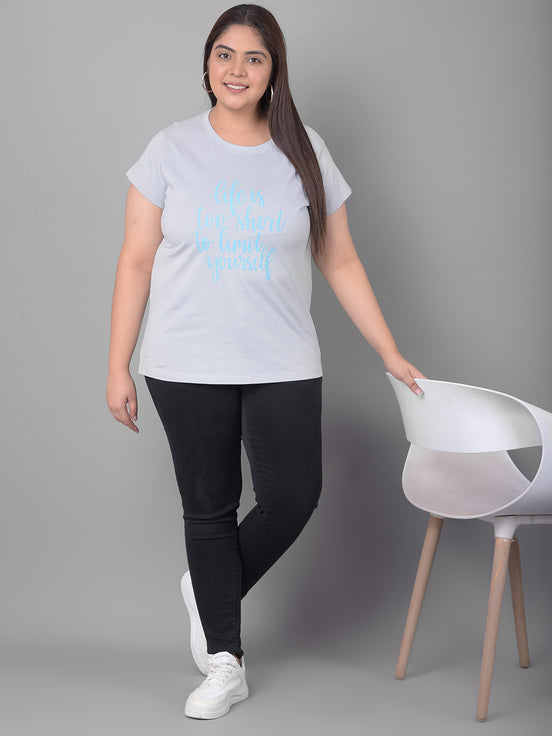 Light Grey Printed Plus Size T-Shirt