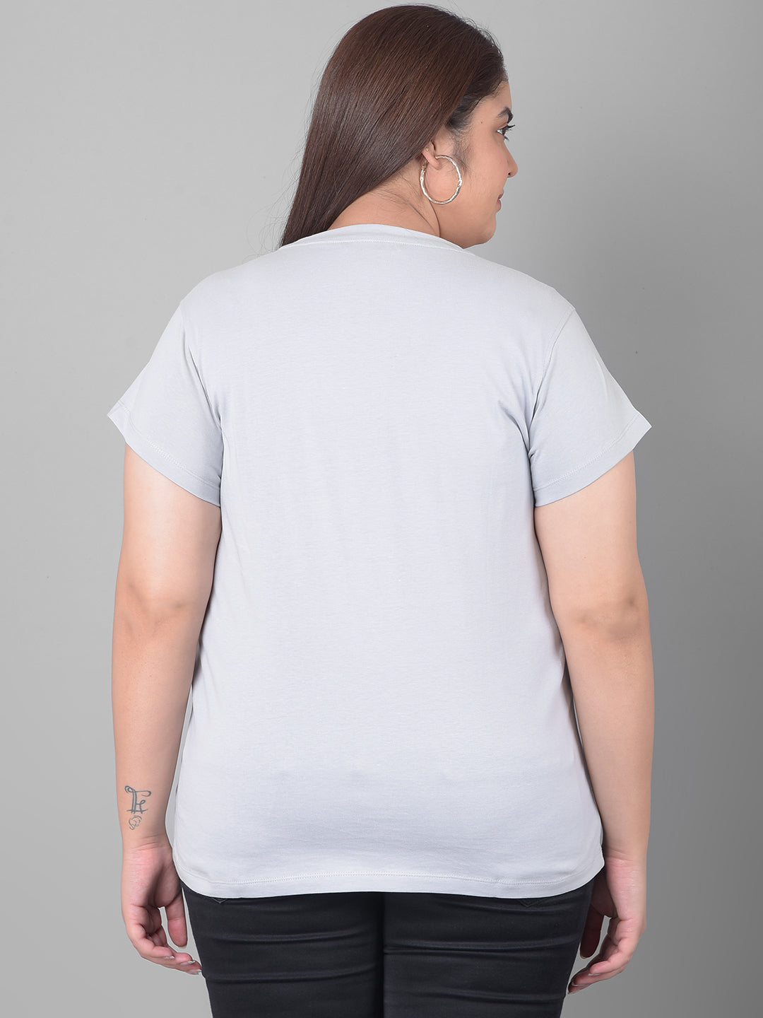 Light Grey Printed Plus Size T-Shirt