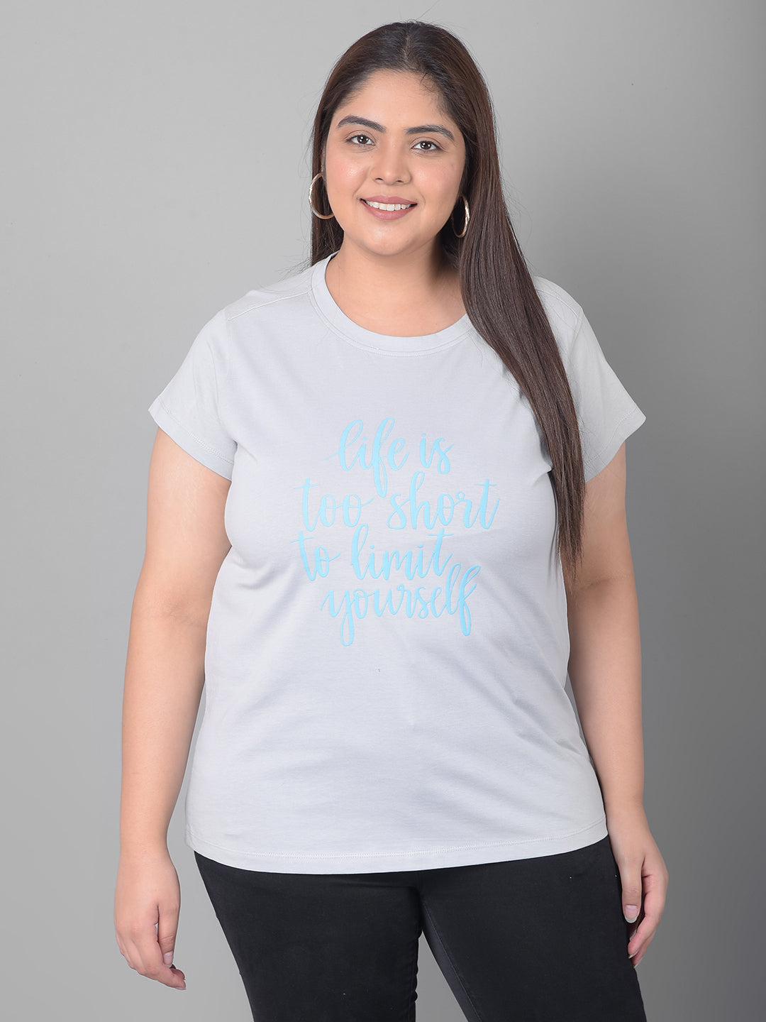 Light Grey Printed Plus Size T-Shirt