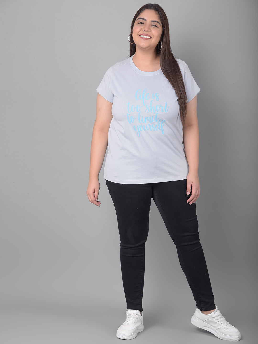 Light Grey Printed Plus Size T-Shirt