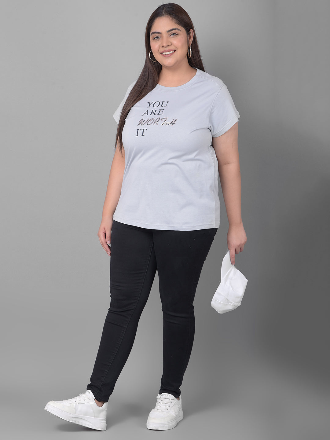 Light Grey Printed Plus Size T-Shirt