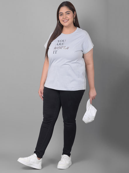 Light Grey Printed Plus Size T-Shirt