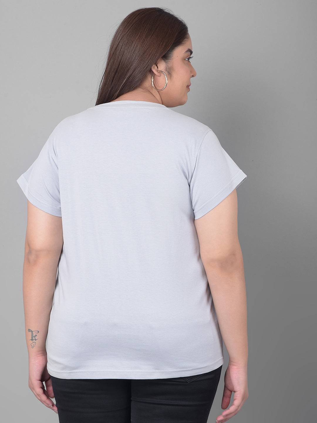Light Grey Printed Plus Size T-Shirt