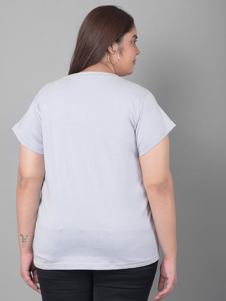 Light Grey Printed Plus Size T-Shirt