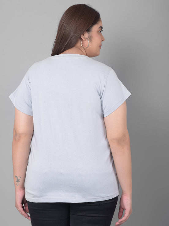 Light Grey Printed Plus Size T-Shirt