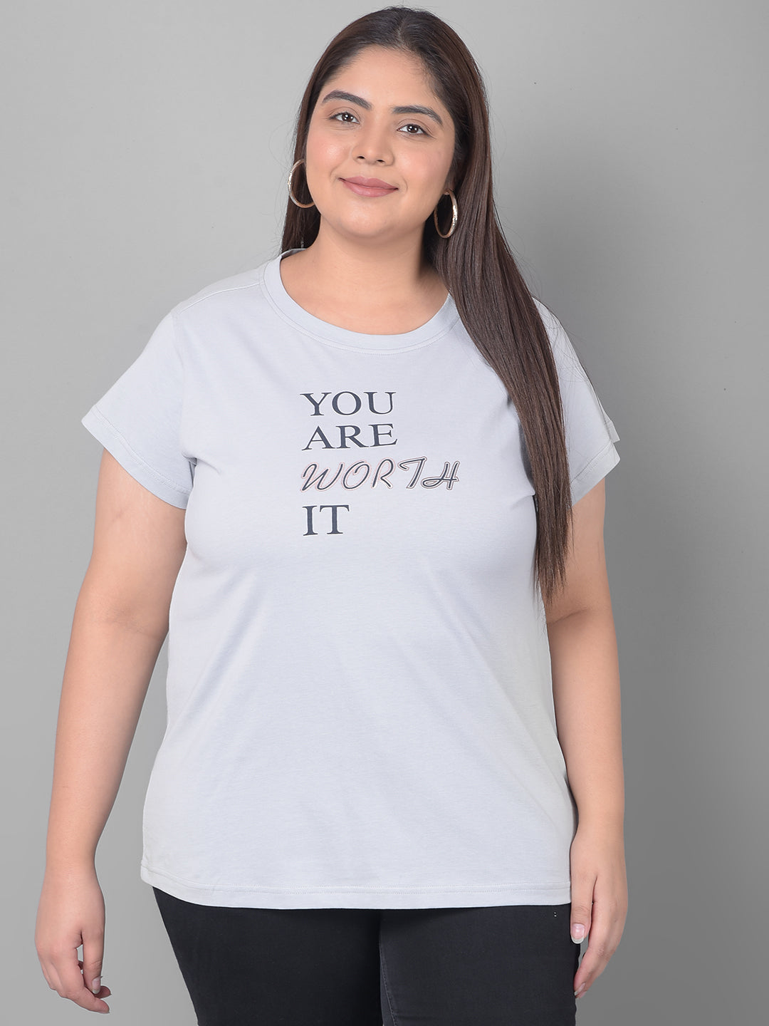 Light Grey Printed Plus Size T-Shirt