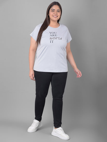 Light Grey Printed Plus Size T-Shirt