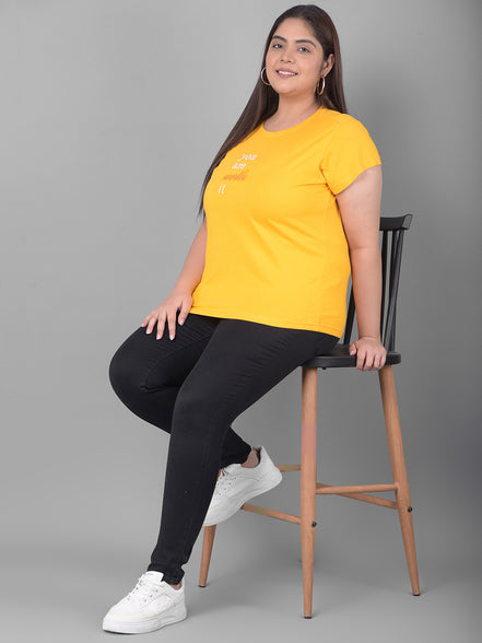 Yellow Printed Plus Size T-Shirt