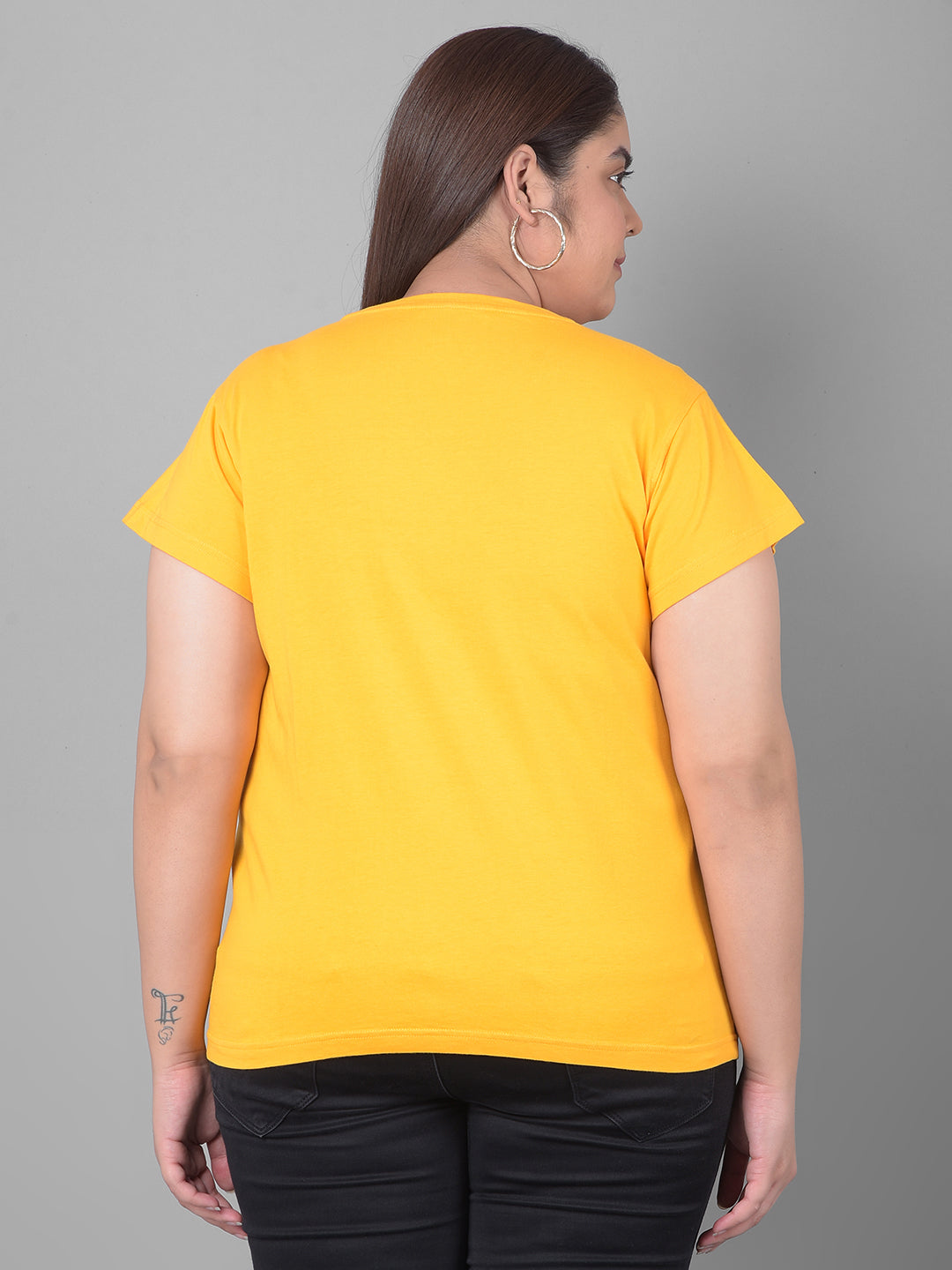 Yellow Printed Plus Size T-Shirt