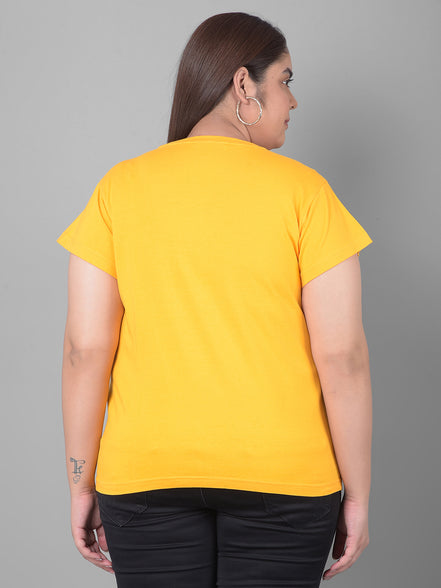 Yellow Printed Plus Size T-Shirt
