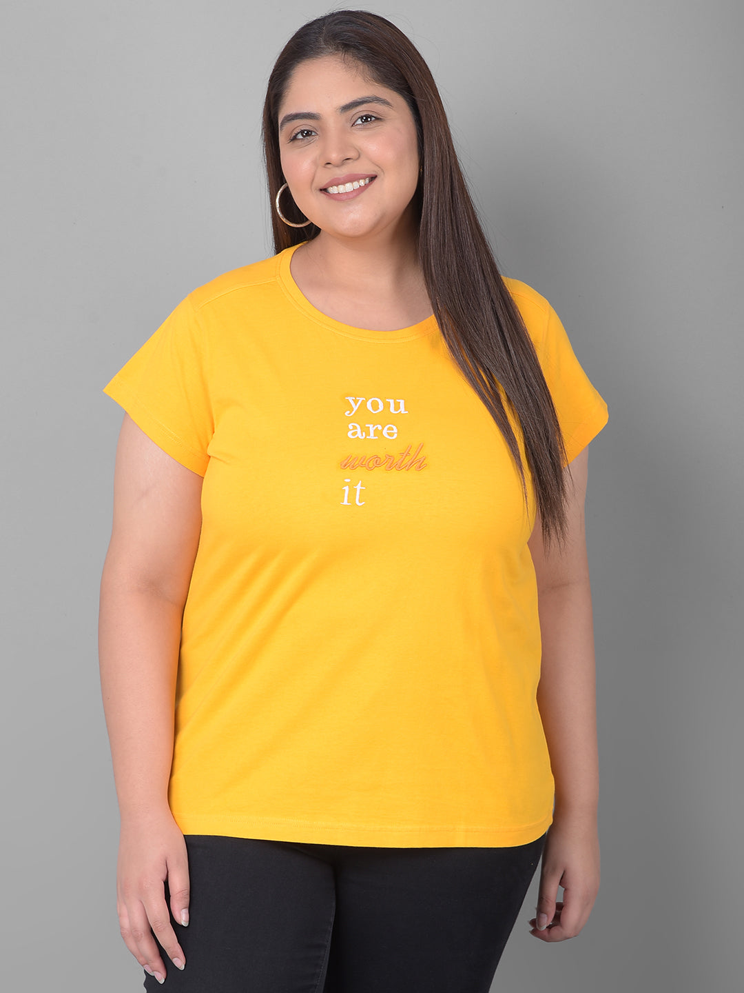 Yellow Printed Plus Size T-Shirt