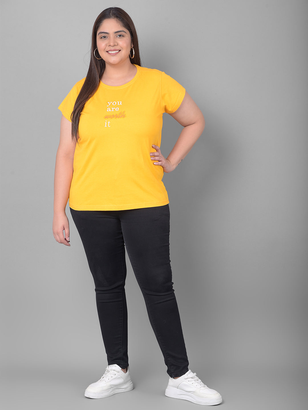 Yellow Printed Plus Size T-Shirt
