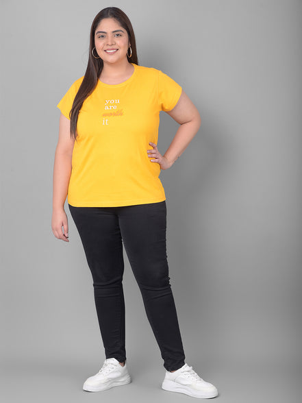 Yellow Printed Plus Size T-Shirt