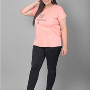 Bright Peach Printed Plus Size T-Shirt