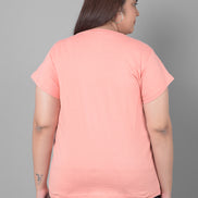 Bright Peach Printed Plus Size T-Shirt