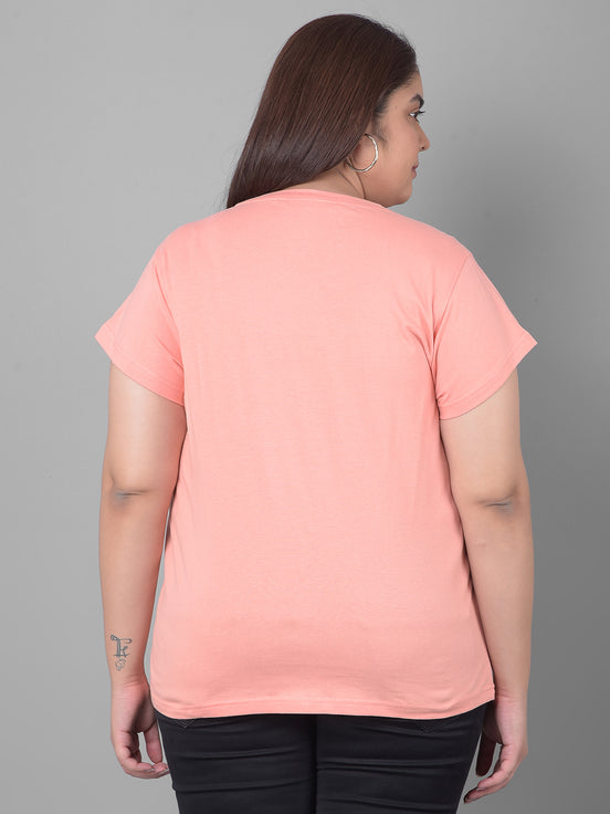 Bright Peach Printed Plus Size T-Shirt