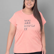 Bright Peach Printed Plus Size T-Shirt