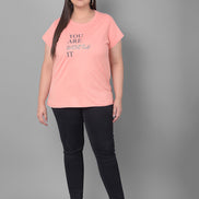 Bright Peach Printed Plus Size T-Shirt