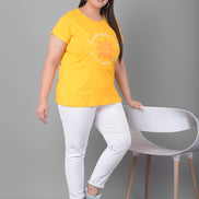 Yellow Printed Plus Size T-Shirt