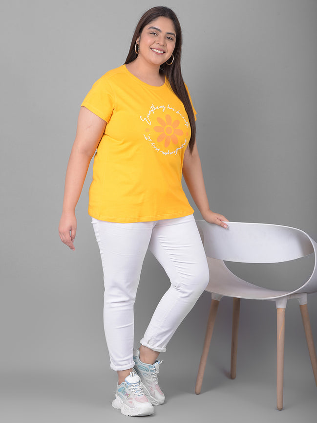 Yellow Printed Plus Size T-Shirt