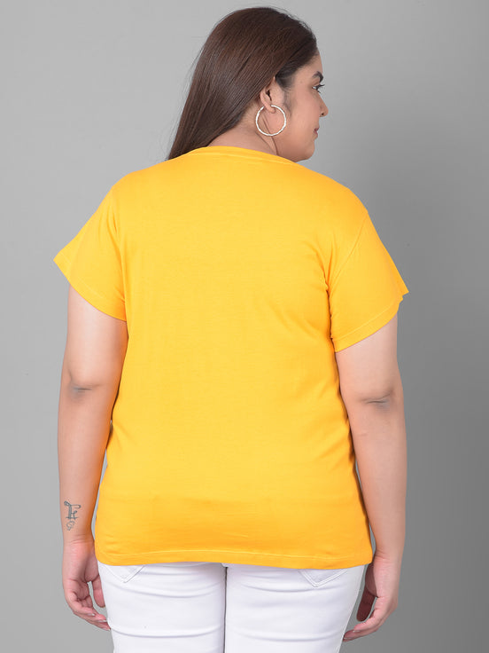 Yellow Printed Plus Size T-Shirt