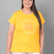 Yellow Printed Plus Size T-Shirt