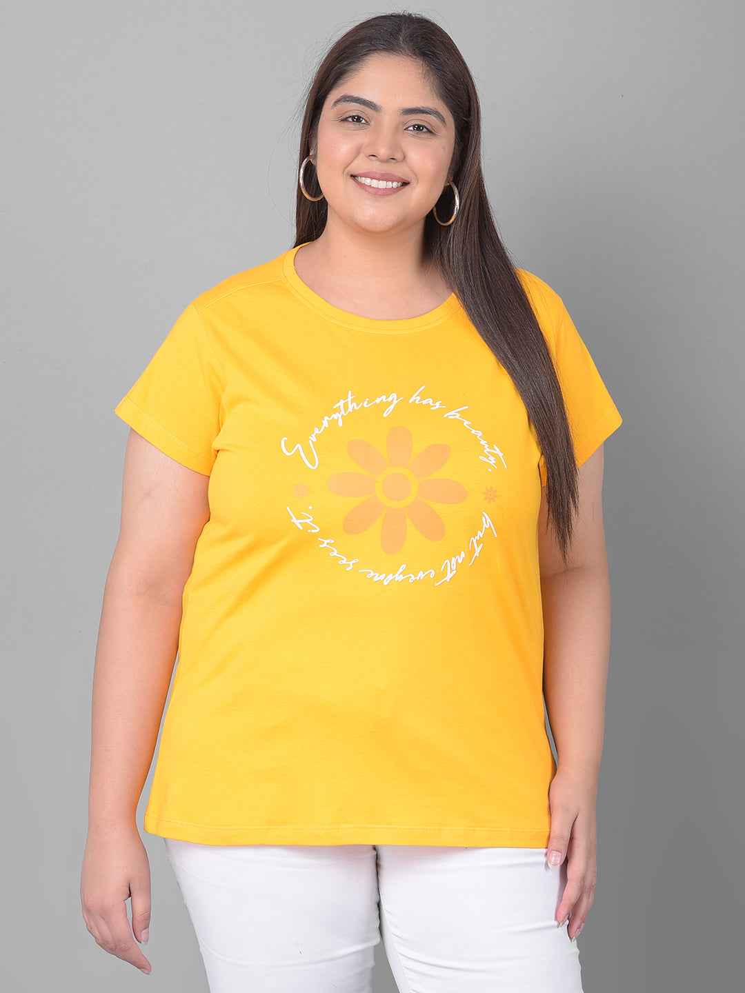 Yellow Printed Plus Size T-Shirt
