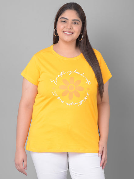 Yellow Printed Plus Size T-Shirt