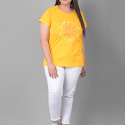 Yellow Printed Plus Size T-Shirt