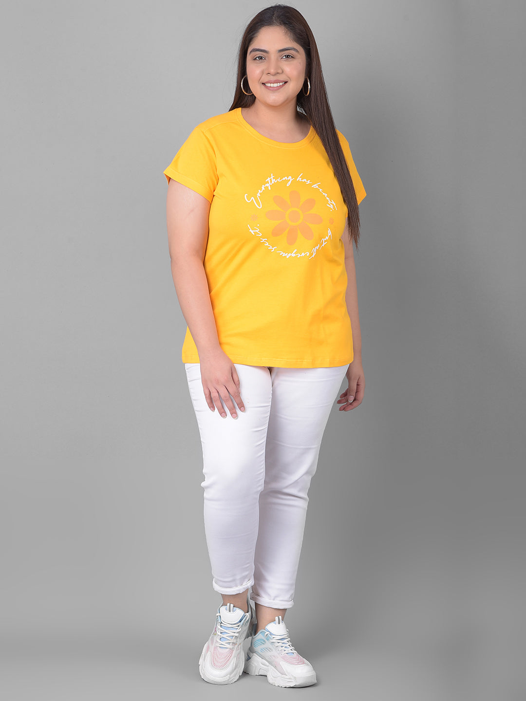 Yellow Printed Plus Size T-Shirt